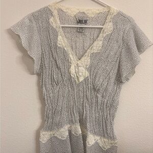 Bobbie Bee Cream Lace-Trim Polka Dot Blouse